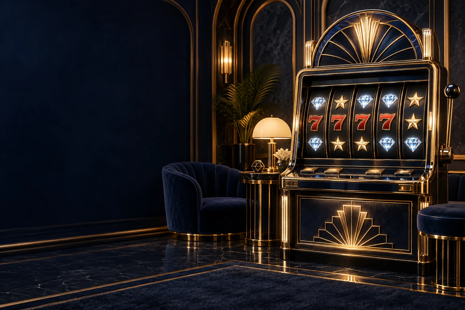 An original slot cabinet with illuminated reels